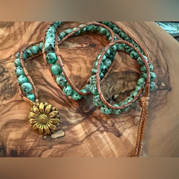 Beaded Wrap Bracelet with Gold Flower Clasp - Picture 2 of 3